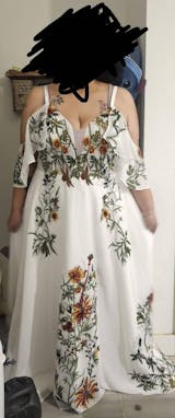 Colorful Floral A-Line Wedding Dress with Detachable Off-Shoulder Sleeves