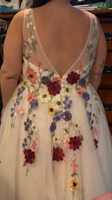 Romantic A Line Wedding Dress with Colorful Flowers and Open Back