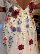 Romantic A Line Wedding Dress with Colorful Flowers and Open Back