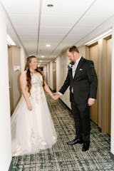 Colorful A Line Wedding Dress with Flowers and V Neckline