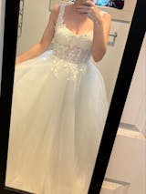 Rustic Wedding Dress with Floral Appliques with Glittering Tulle Skirt