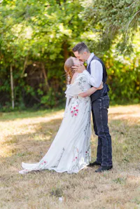 Floral A Line Wedding Dress with Flutter Sleeve and Open Back