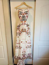 Boho Strapless Wedding Dress with Colorful Floral Embroidery and Detachable Puffy Sleeves