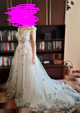 Romantic A-Line Wedding Dress with Floral Embroidery and Cap Sleeve