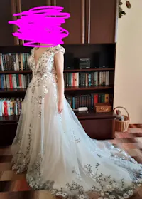Romantic A-Line Wedding Dress with Floral Embroidery and Cap Sleeve