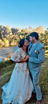 Colorful A Line Wedding Dress with Flowers and V Neckline