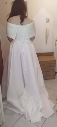 Simple A-Line Satin Wedding Dress with Off Shoulder Design and Corset