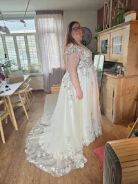 Romantic A-Line Wedding Dress with Floral Embroidery and Cap Sleeve
