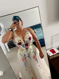 Romantic A Line Wedding Dress with Colorful Flowers and Open Back
