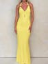 Vestido Largo Halter Amarillo Elegante para Mujer