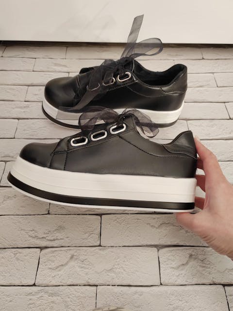 Organza Schnürsenkel dicke Sohle PU Leder Damen Freizeitschuhe