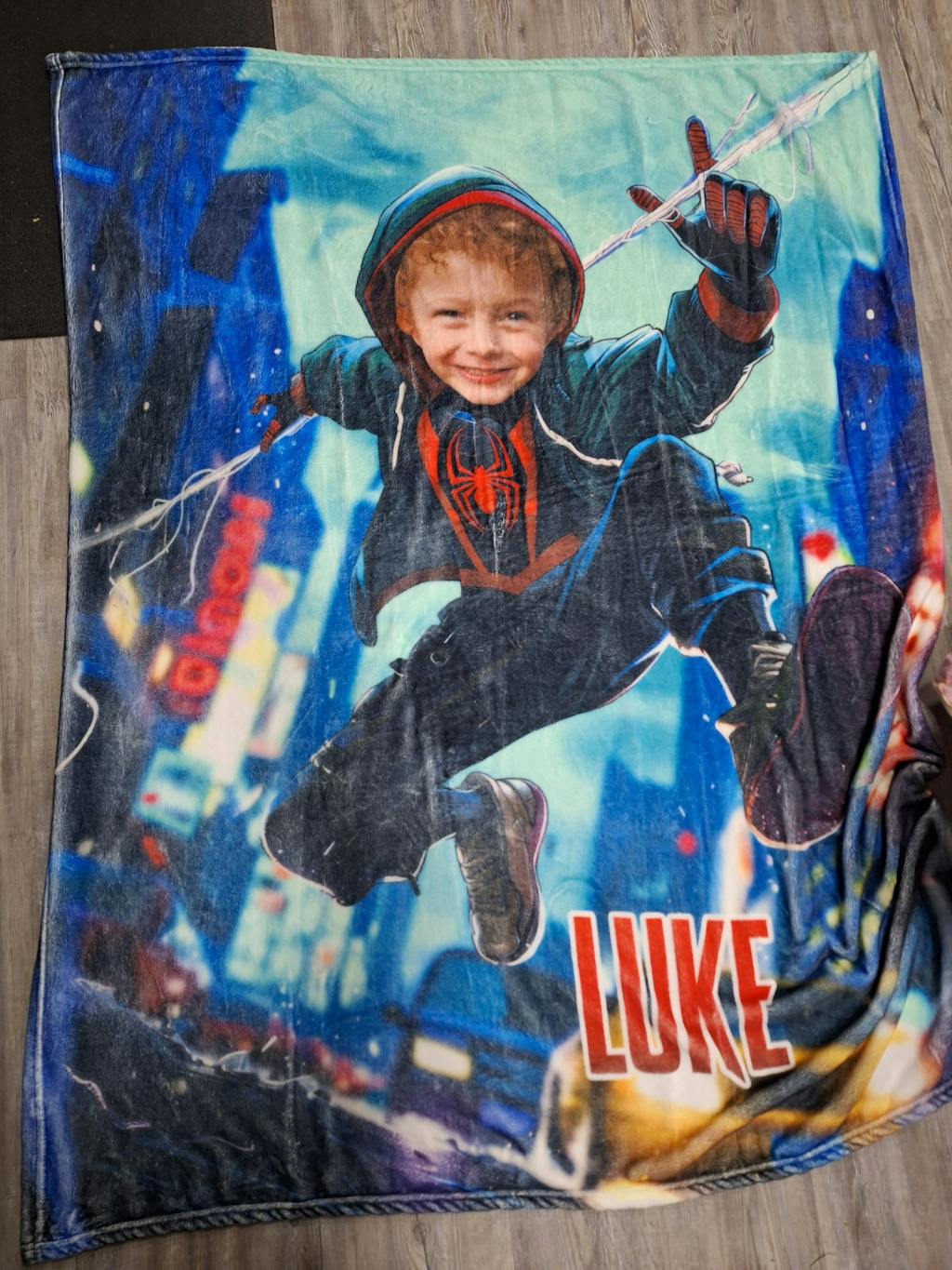 Personalized Superhero Blanket - Custom Boy Blanket With Black Spider Design