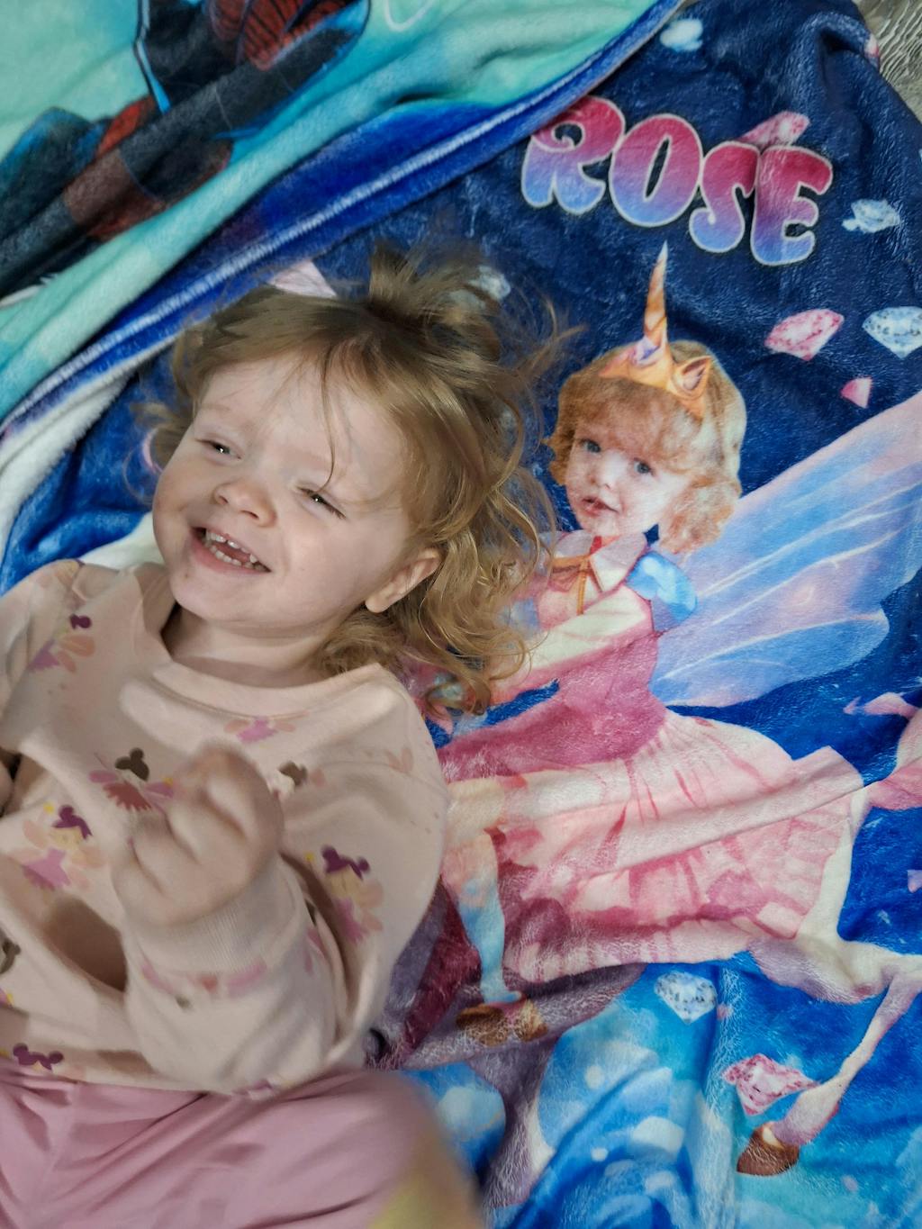 Personalized Unicorn Blanket - Custom Name & Face Princess Girl Soft Plush Throw