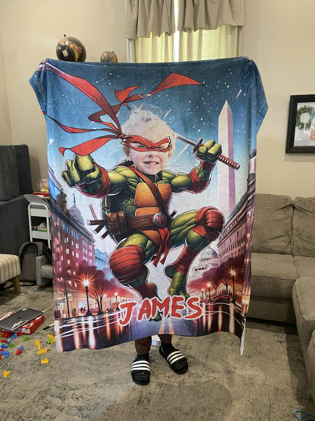 Personalized Ninja Boy Blanket - Custom Photo Blanket With Red Bandana Design