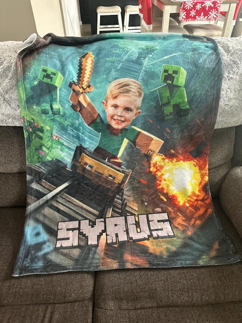Personalized Game Blanket - Custom Face & Name 3D Sandbox Pixel Art Throw