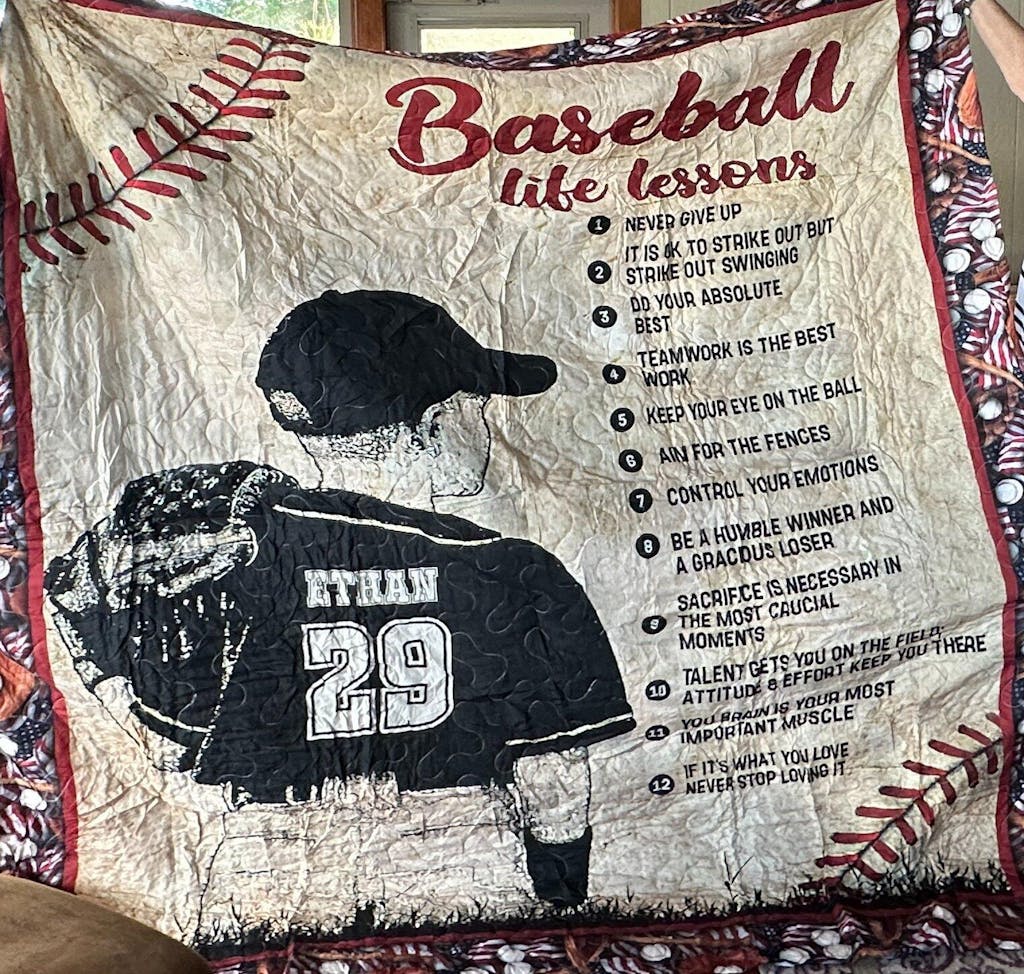 Personalized Quilt Bedding 3-Piece Set - Baseball Theme Boy's Custom Name Quilt