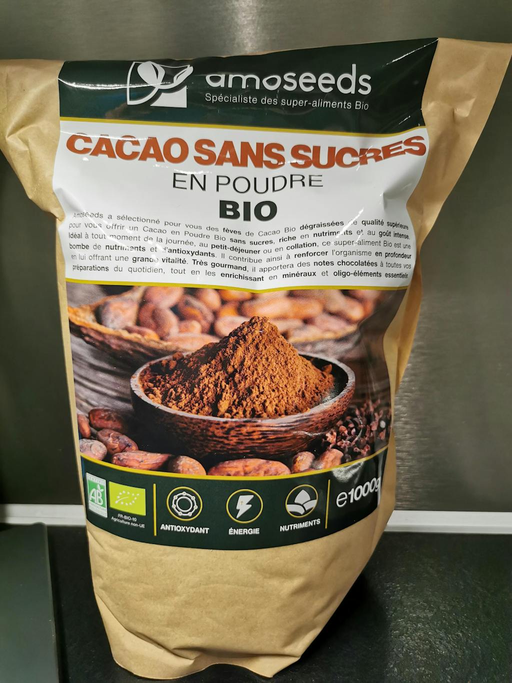 Cacao Sans Sucre en Poudre Bio 1kg amoseeds
