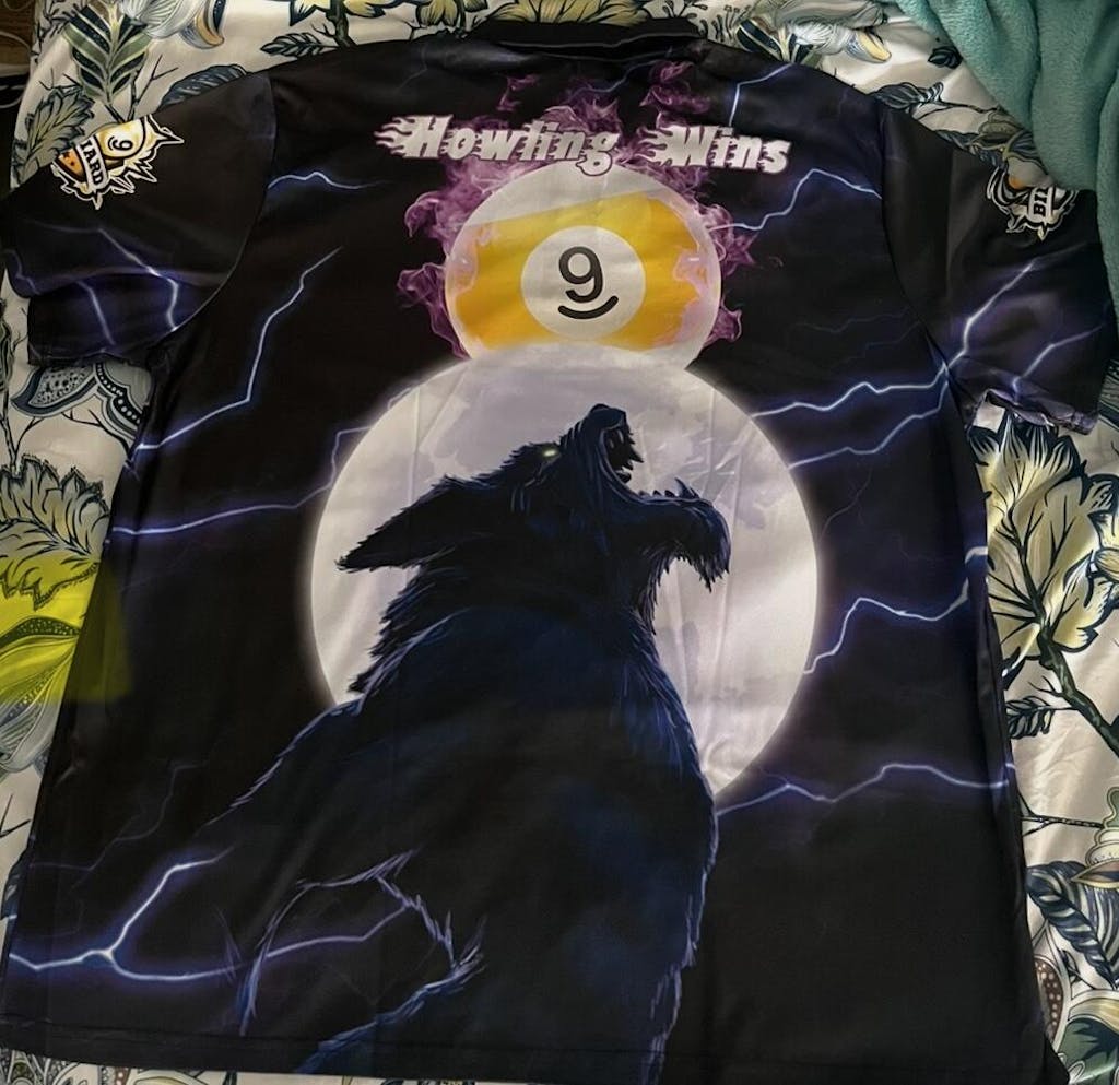 Customized Billiards 9 Ball Pool Polo Shirt, Howling Wolf Polo Shirts For 9 Ball Pool Players