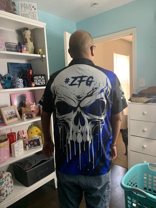 Customized Bowling Polo, Blue Skull Bowling Creepy Style Bowling jerseys Custom Name And Team Shirt