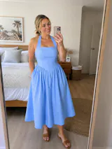 Powder Blue Linen Halter Midi Dress