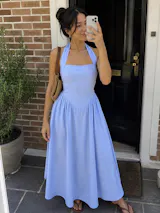 Powder Blue Linen Halter Midi Dress