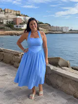 Powder Blue Linen Halter Midi Dress