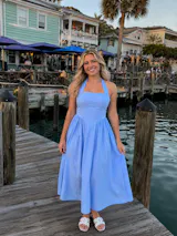 Powder Blue Linen Halter Midi Dress