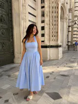 Powder Blue Linen Halter Midi Dress