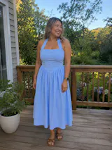 Powder Blue Linen Halter Midi Dress