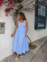 Powder Blue Linen Halter Midi Dress