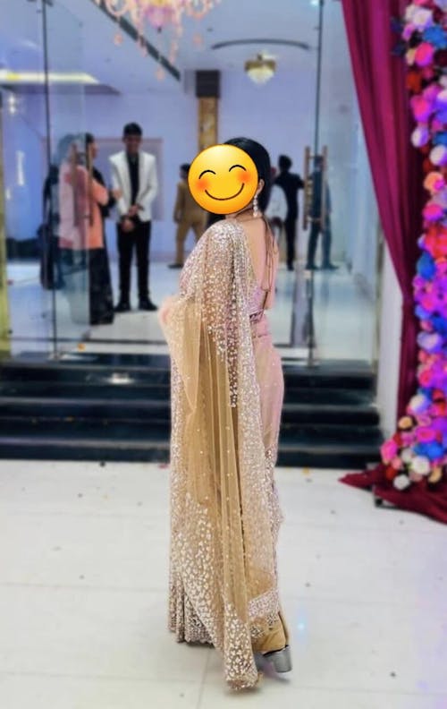 Sequence Work Cream Color Saree For Farewell Party