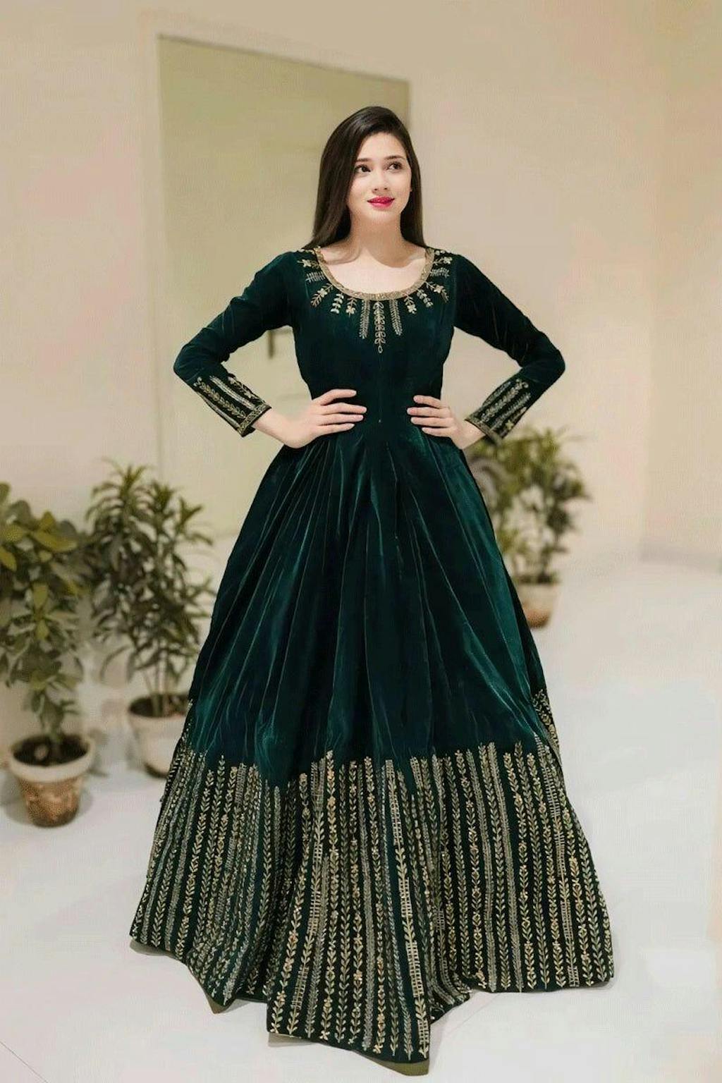 Heavy Flair Winter Special Velvet Anarkali Gown With Pent