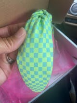 Neon Green Checkered Topknot Headband for Women and Girls (age 5+) | Bright Green Topknot Headband | Summer Headband | Comfortable
