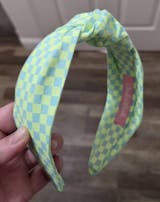Neon Green Checkered Topknot Headband for Women and Girls (age 5+) | Bright Green Topknot Headband | Summer Headband | Comfortable