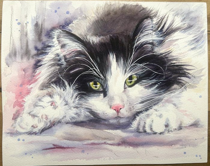Hand-Painted Watercolor Cat Portrait