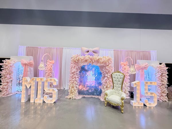 A8743 Champagne Pink Cherry Blossoms Orchid Wedding Backdrop Floral Arrangement