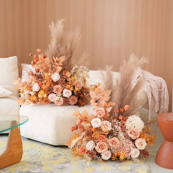 A8985 Autumn Coffee Leaves Pampas Grass Hang Floral Aisle Flower Wedding Supplies