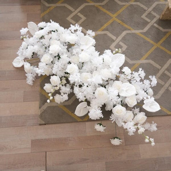 A7508 White Rose Palm Cherry Blossom Artificial Flower Row Wedding Arch Backdrop