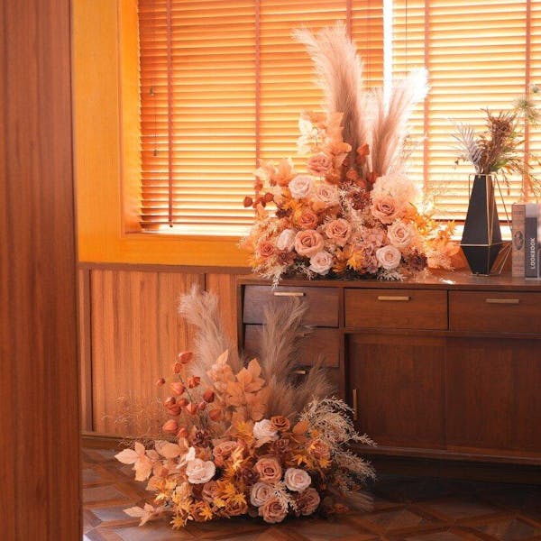 A9041 Autumn Coffee Pampas Vine Hang Floral Aisle Flower Fall Wedding Decorations