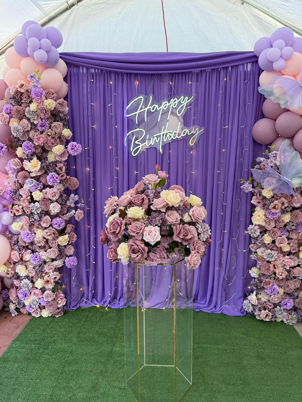 A8804 Purple Rose Peony Wedding Backdrop Table Flower KT Board Floral Arrangement