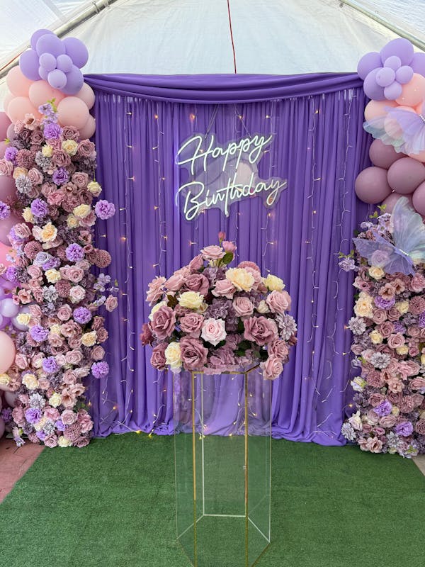 A8804 Purple Rose Peony Wedding Backdrop Table Flower KT Board Floral Arrangement