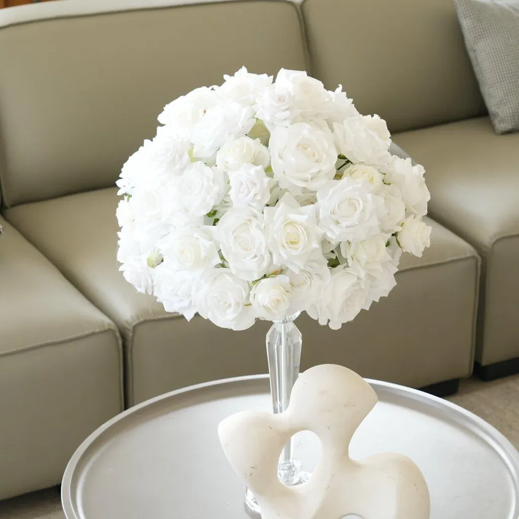 S-A8994 2pcs 40cm White Rose Flower Ball Wedding Table Centerpiece Decor Props