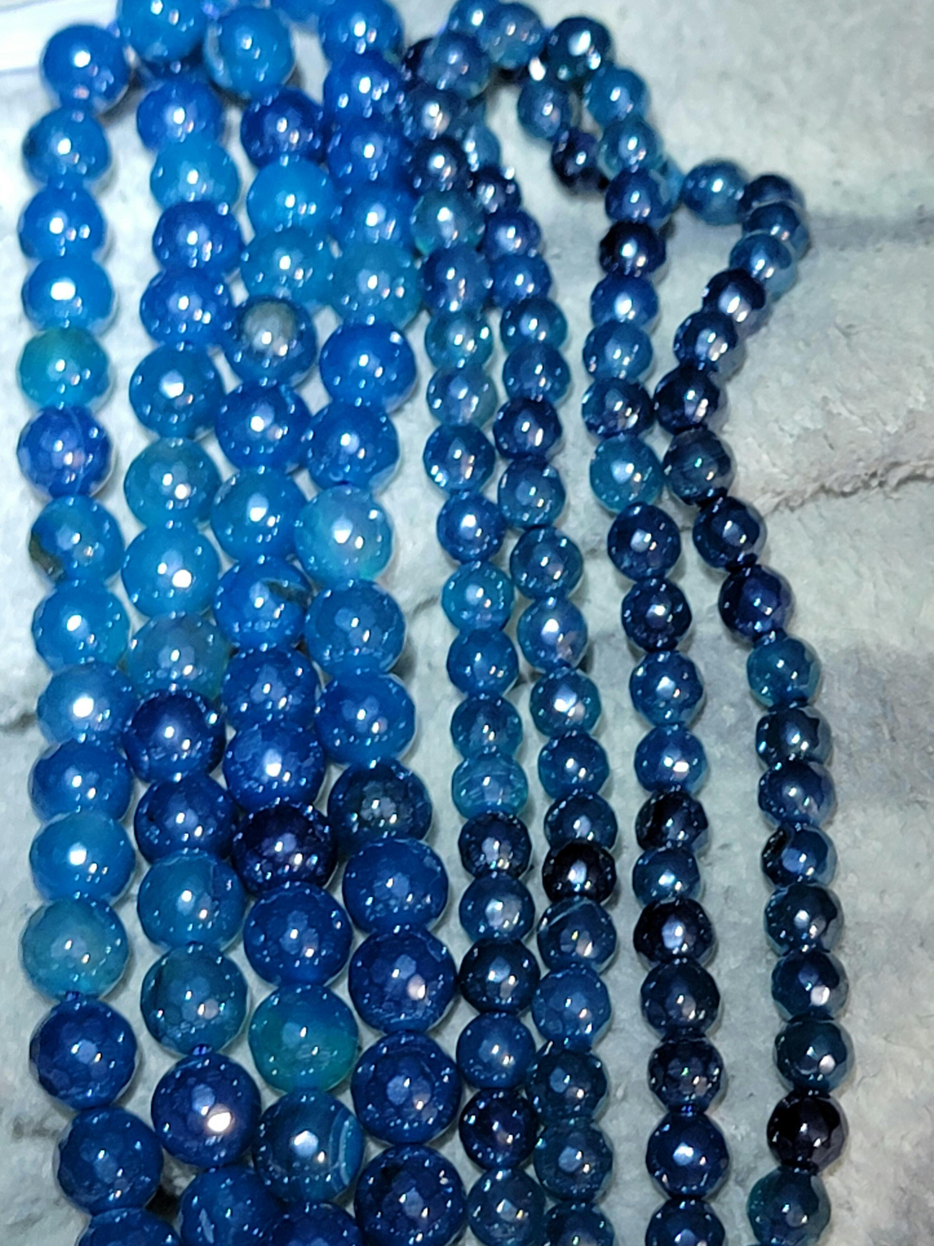 AAA Mystic Blue Jade Gemstone Bead Faceted 6mm 8mm Round Beads