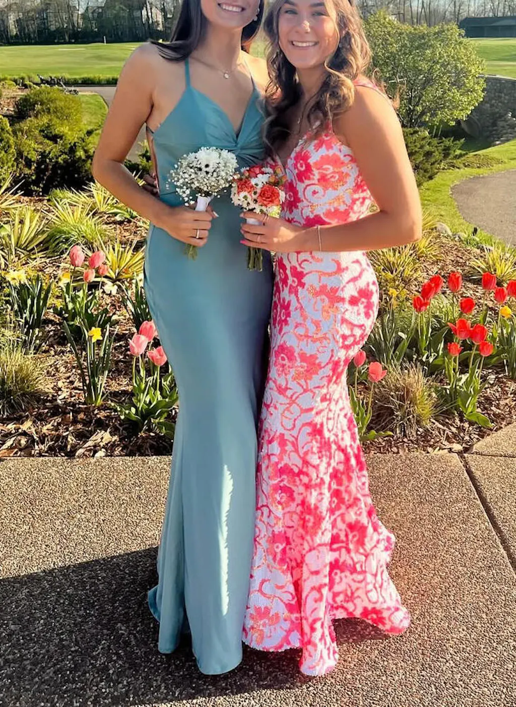 Pink V-Neck Long Sleeves Mermaid Prom Dress with Sequins main image 0