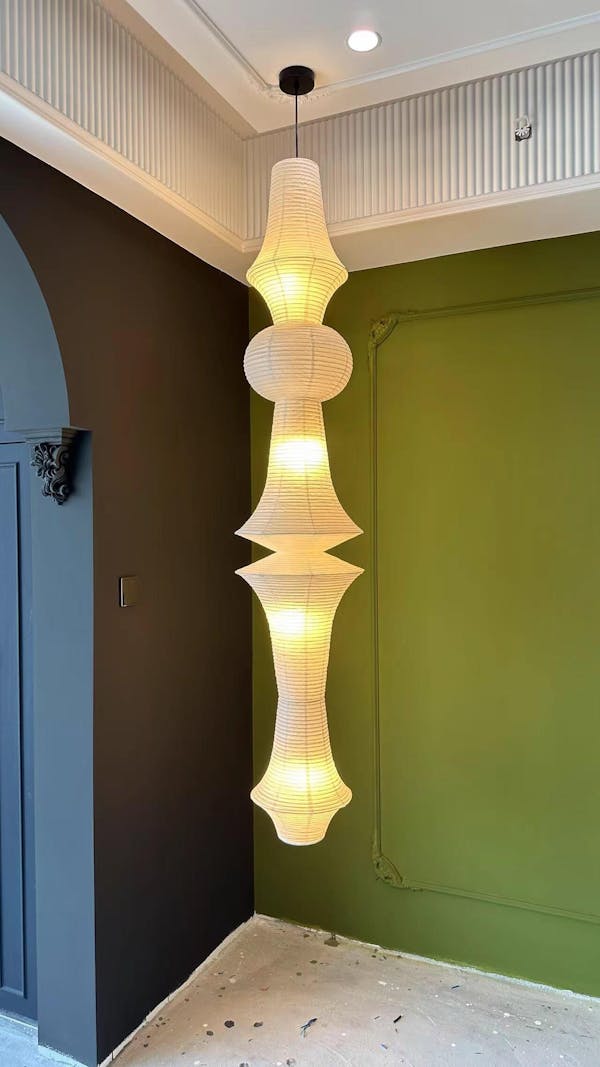 Antizer Washi Paper Corner Pendant Light for High Ceilings