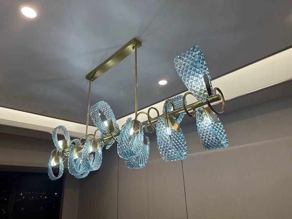 Antizer Peacock Blue Art Glass Chandelier for Dining Room