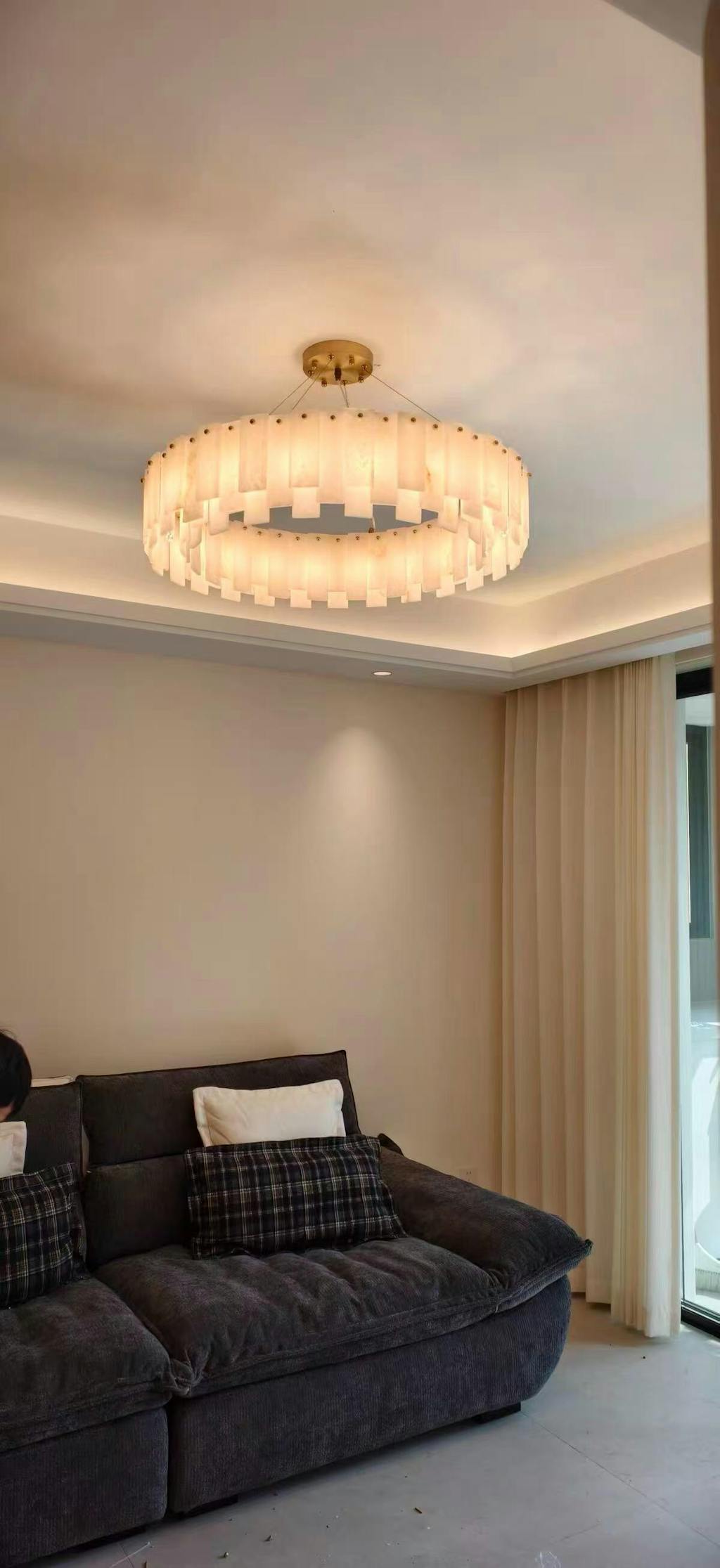 Antizer Modern Ring Spanish Alabaster Chandelier for Living Room