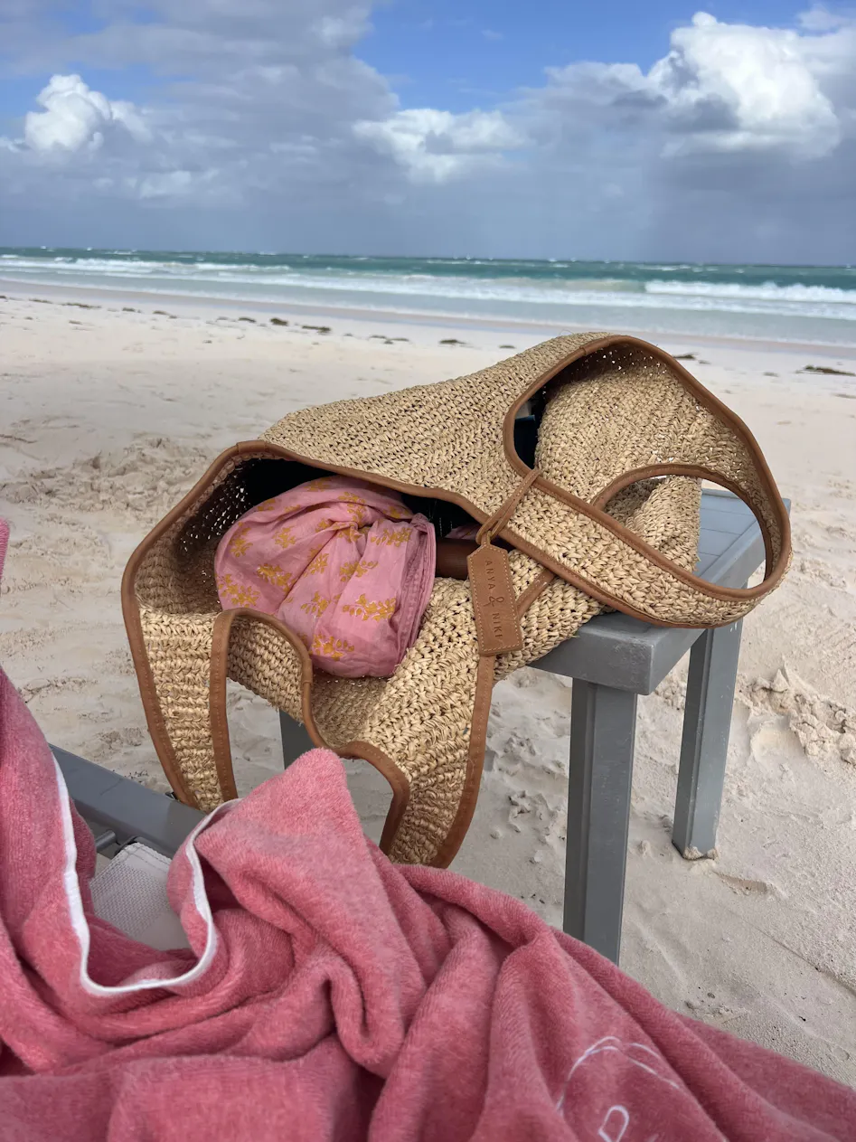 Crocheted Raffia Straw Tote Bag – Tan Leather Trim | The Biscayne
