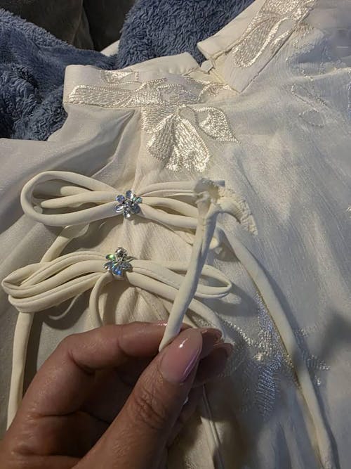Cream Chiffon Embroidery Bows Ao Dai Set 3-4D