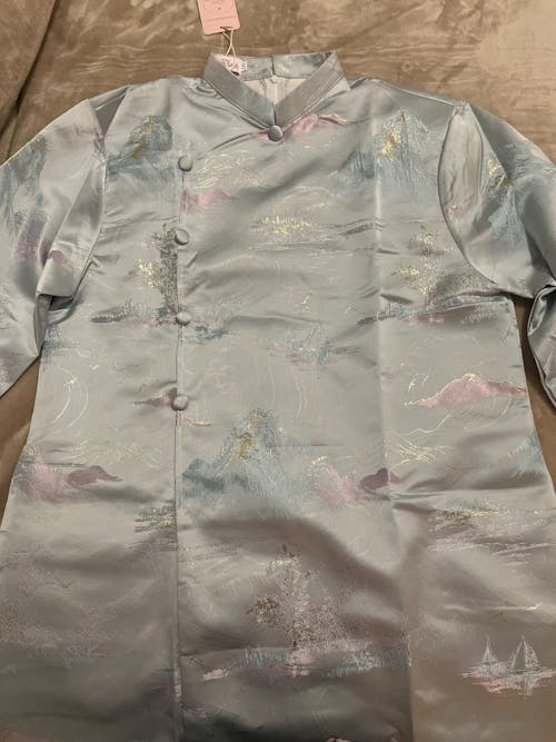 Men Silver Mountain Cream/Blue Shiny Gam Ao Dai Top 36B